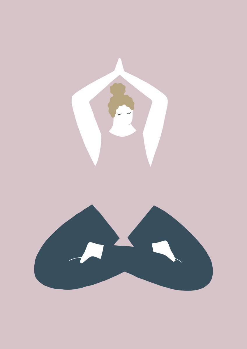 Illustrazione editoriale Mindfulness Yoga Lady realizzata con Adobe Draw per iPad Pro © Silvia Bettini